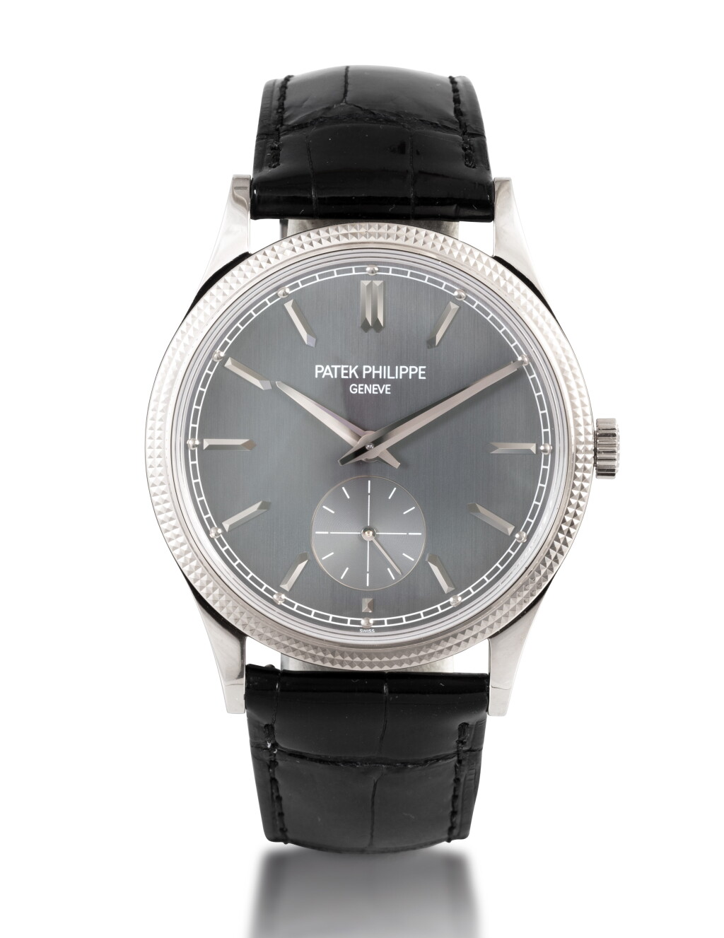 View full screen - View 1 of Lot 523. Calatrava, Ref. 6119G White gold wristwatch with 'Clous de Paris' bezel and two mainspring barrels Circa 2021.