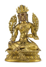 A GILT-BRONZE AND REPOUSSÉ FIGURE OF GREEN TARA MONGOLIA, 18TH CENTURY |十八世紀 蒙古鎏金銅綠度母坐像