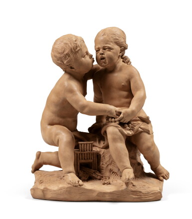 View full screen - View 1 of Lot 131. French, 19th century | Two children crying the lost bird.
