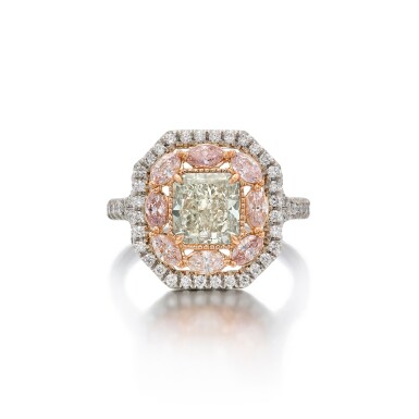 View full screen - View 1 of Lot 190. Light Green Diamond, Colored Diamond and Diamond Ring.
