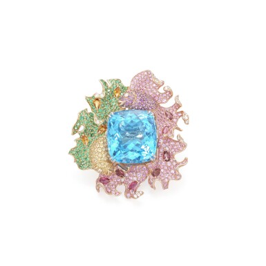 View full screen - View 1 of Lot 23. Gem set and diamond brooch/pendant combination.