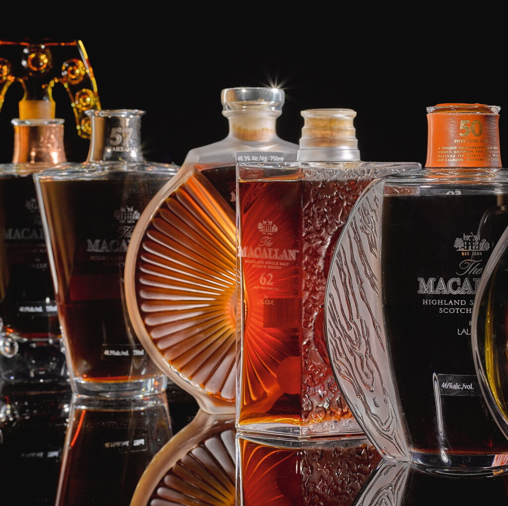 View full screen - View 1 of Lot 41. The Macallan in Lalique Six Pillars Collection (5 Bottles 75cl, 1 Bottle 70cl).