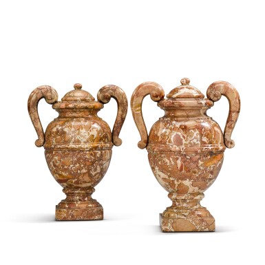 View full screen - View 1 of Lot 71. A pair of Italian breccia vases and covers, possibly 19th century.