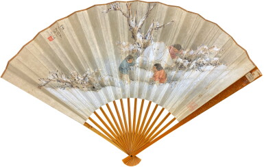 View full screen - View 1 of Lot 815. Wu Xianzeng 吳顯曾 Tan Zekai | Children and Snowman 嬉雪圖 Playing by the Rock 童趣圖.