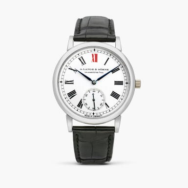 View full screen - View 1 of Lot 2571. Langematik Anniversary, Reference 302.025 | A limited edition platinum wristwatch with enamel dial and zero reset mechanism, Circa 2001.