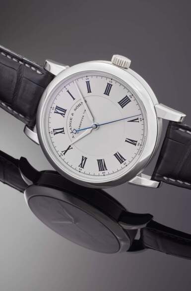 View full screen - View 1 of Lot 101. Reference 232.025 Richard Lange | A platinum wristwatch with stop-seconds mechanism and engraved case back, Circa 2006.