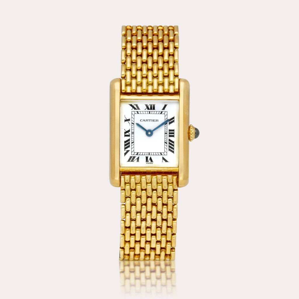 View full screen - View 1 of Lot 2153. Tank Louis “Paris Small”, Reference 78087| A yellow gold wristwatch with bracelet, Circa 1980.