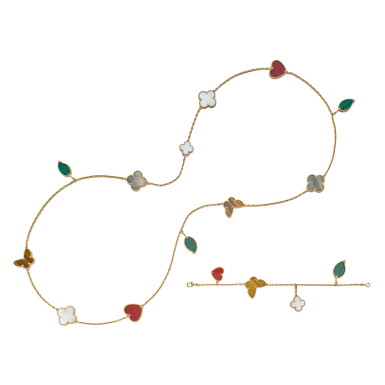 View full screen - View 1 of Lot 145. Gold and Hardstone 'Lucky Alhambra' Necklace and Bracelet, France.