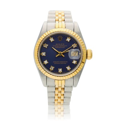 View full screen - View 1 of Lot 202. Reference 69173 DateJust, A yellow gold, stainless steel and diamond-set wristwatch with date and bracelet, Circa 1986.