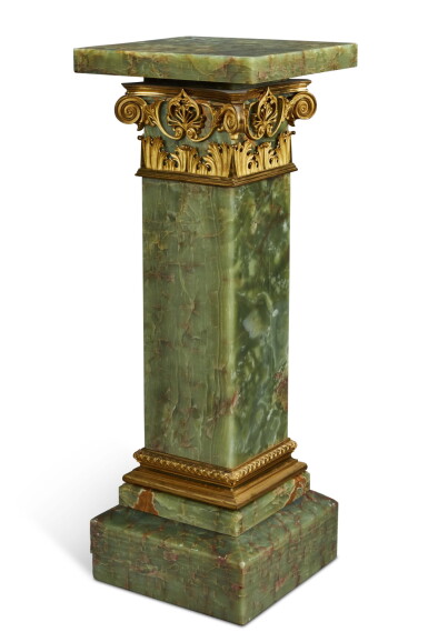 View full screen - View 1 of Lot 18. A FRENCH GILT-BRONZE MOUNTED DARK GREEN ONYX PEDESTAL, CIRCA 1890.
