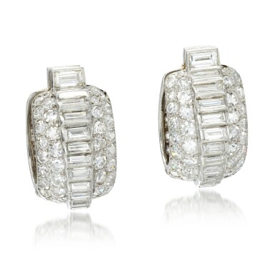 View full screen - View 1 of Lot 128. Pair of diamond earrings.