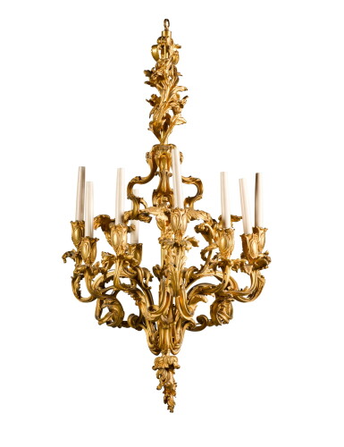 View full screen - View 1 of Lot 8. A LOUIS XV STYLE GILT-BRONZE NINE-LIGHT CHANDELIER, CIRCA 1900.