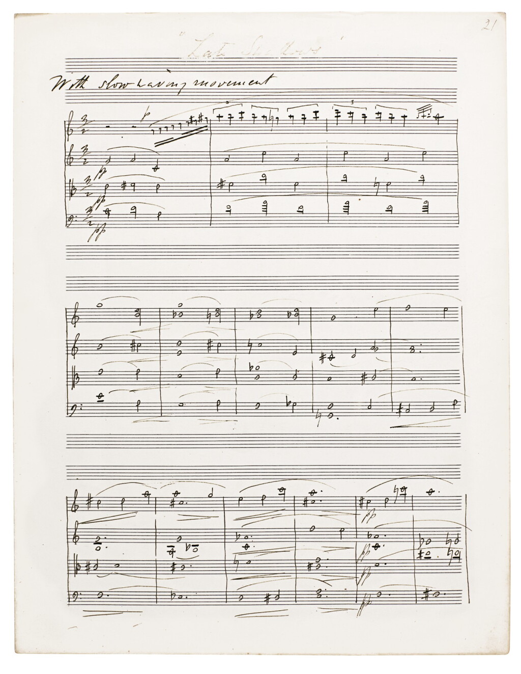 View full screen - View 1 of Lot 21. F. Delius (1862–1934). Partly autograph manuscript of the String Quartet, the original version in 3 movements, 1916.