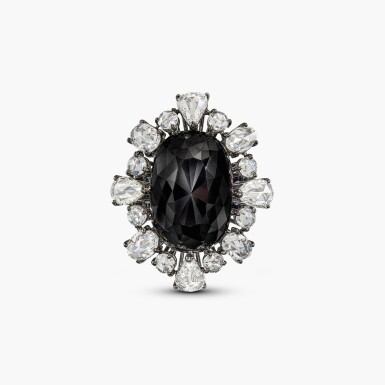 View full screen - View 1 of Lot 1321. Black Diamond and Diamond Ring | 黑色鑽石 配 鑽石 戒指.