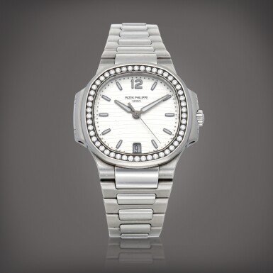 View full screen - View 1 of Lot 421. Ladies Automatic Nautilus, Reference 7118/1200A-010 | A stainless steel diamond-set wristwatch with date and bracelet | Circa 2018.