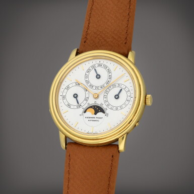 View full screen - View 1 of Lot 44. Quantième Perpetuel Automatique | A yellow gold perpetual calendar wristwatch with moon phases | Circa 1995.