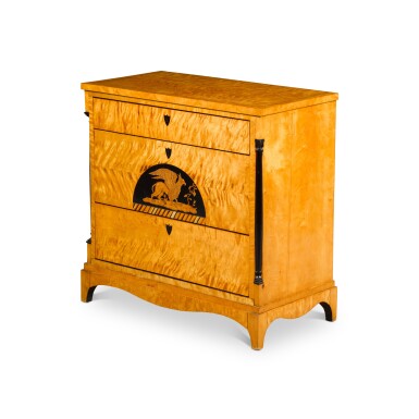 View full screen - View 1 of Lot 698. A Biedermeier ebony and maple chest of drawers, 19th century.