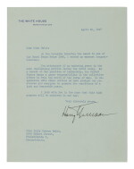 HARRY S. TRUMAN | President Truman congratulates Emily Greene Balch on being awarded the 1946 Nobel Peace Prize, providing direct refutation of the claim on the official website of the Nobel Prize that Balch "received no congratulations from the US government."