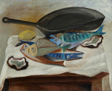 View full screen - View 1 of Lot 60. Nature morte. Poissons et poêle.