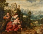 The Holy Family with the Infant Saint John the Baptist in an extensive landscape with travellers