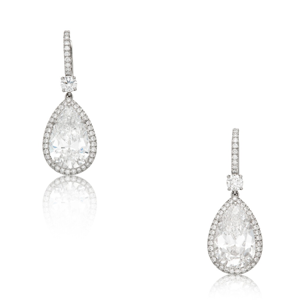 View full screen - View 1 of Lot 127. Pair of Diamond Pendant-Earrings.