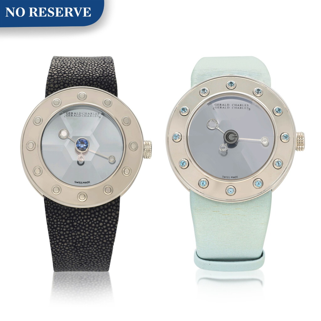 View full screen - View 1 of Lot 8119. Gerald Charles | Reference GC6, A set of two stainless steel and sapphire-set wristwatch, Circa 2015 | 型號 GC6 一套兩件精鋼鑲藍寶石腕錶,約2015年製.