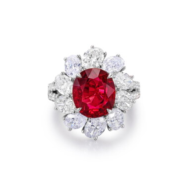 View full screen - View 1 of Lot 1856. Ruby and Diamond Ring | 5.02克拉 天然 「莫桑比克」未經加熱 紅寶石 配 鑽石 戒指.