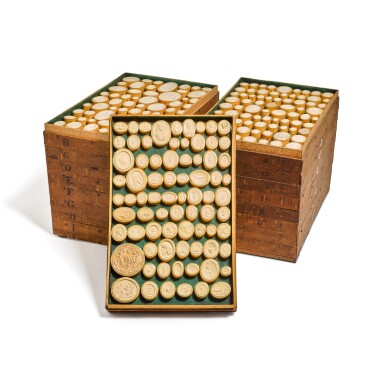 View full screen - View 1 of Lot 2. A collection of cased plaster intaglios, Rome, late 18th/early 19th century.