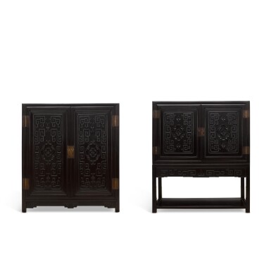View full screen - View 1 of Lot 3635. A set of zitan and hardwood cabinets, Qing dynasty, 19th century | 清十九世紀 紫檀及硬木櫃 一組.