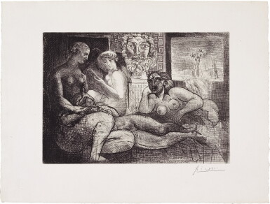 View full screen - View 1 of Lot 62. Quatre femmes nues et tête sculptée, from la suite Vollard.