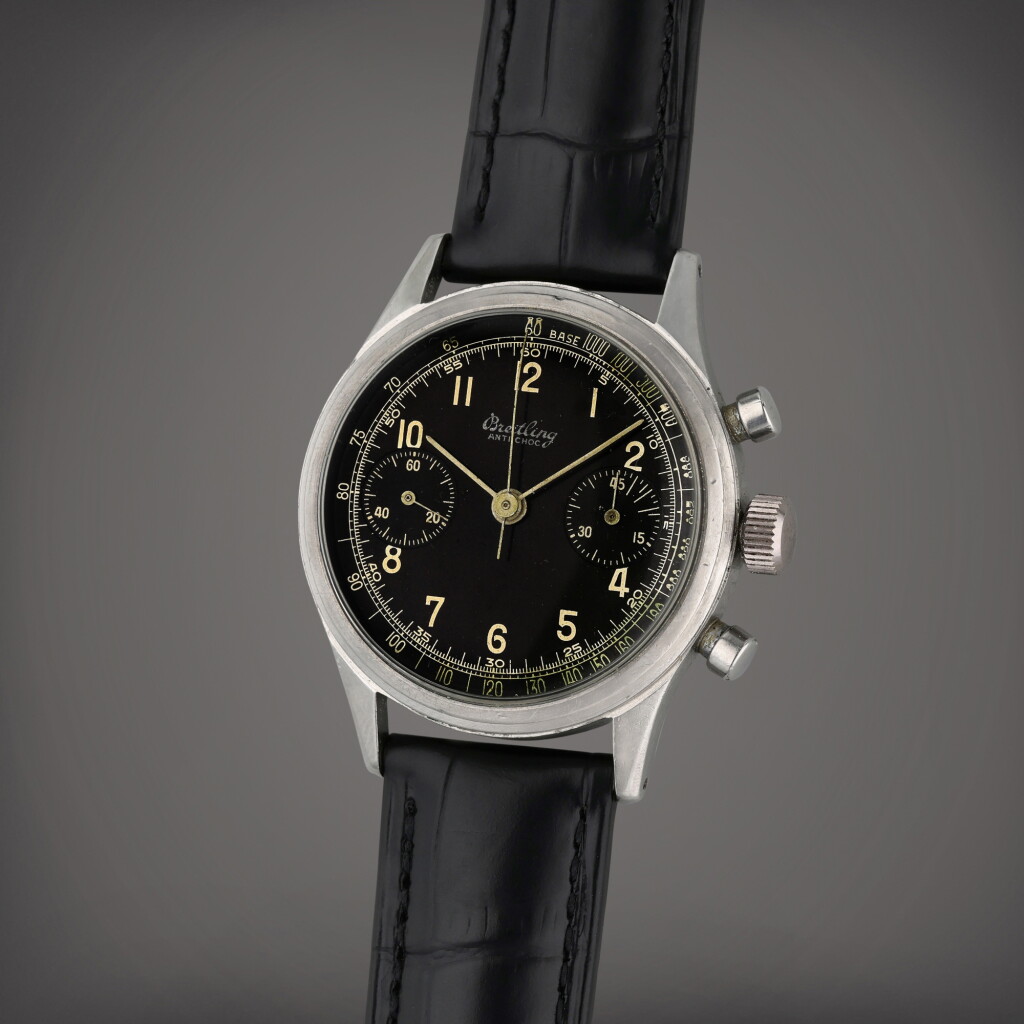 View full screen - View 1 of Lot 489. Reference 790 | A stainless steel chronograph wristwatch, Circa 1940.