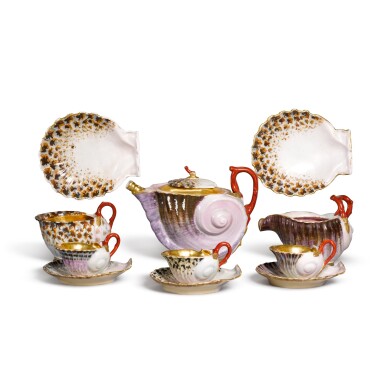 View full screen - View 1 of Lot 93. A Paris porcelain shell-moulded part tea service, Flamen Fleury, Paris, circa 1850.