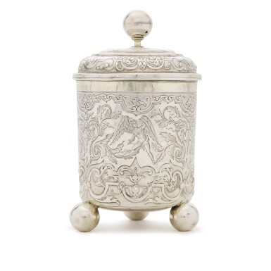 View full screen - View 1 of Lot 5. A German parcel-gilt covered beaker, Philipp Stenglin, Augsburg, circa 1700.