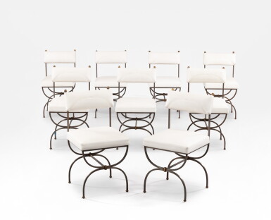 View full screen - View 1 of Lot 57. Set of nine chairs | Ensemble de neuf chaises.