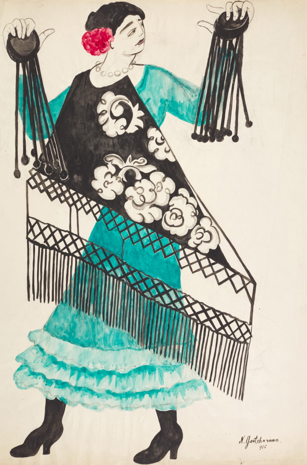 View full screen - View 1 of Lot 78. Flamenco Dancer with Castanets, Costume Design for Espagne or Triana.
