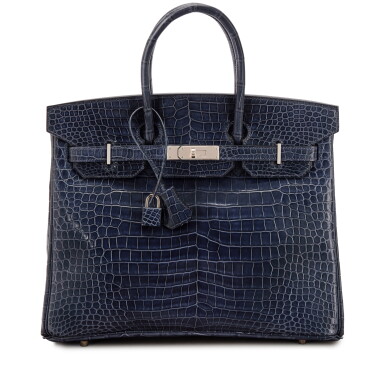View full screen - View 1 of Lot 578. Bleu Abysse Shiny Porosus Crocodile Birkin 35 Palladium Hardware, 2010.