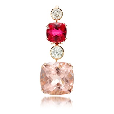 View full screen - View 1 of Lot 66. Morganite, rubellite and diamond pendant.