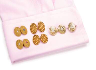 View full screen - View 1 of Lot 1058. THREE PAIRS OF GEM SET CUFFLINKS.