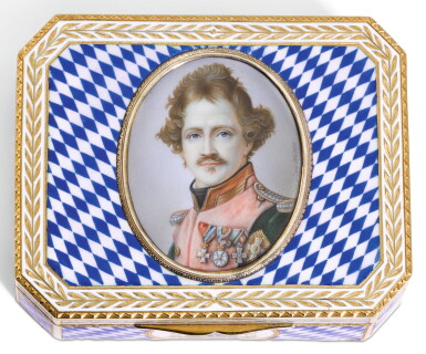 View full screen - View 1 of Lot 37. A GOLD AND ENAMEL COMMEMORATIVE PORTRAIT SNUFF BOX, PROBABLY HANAU, CIRCA 1914.