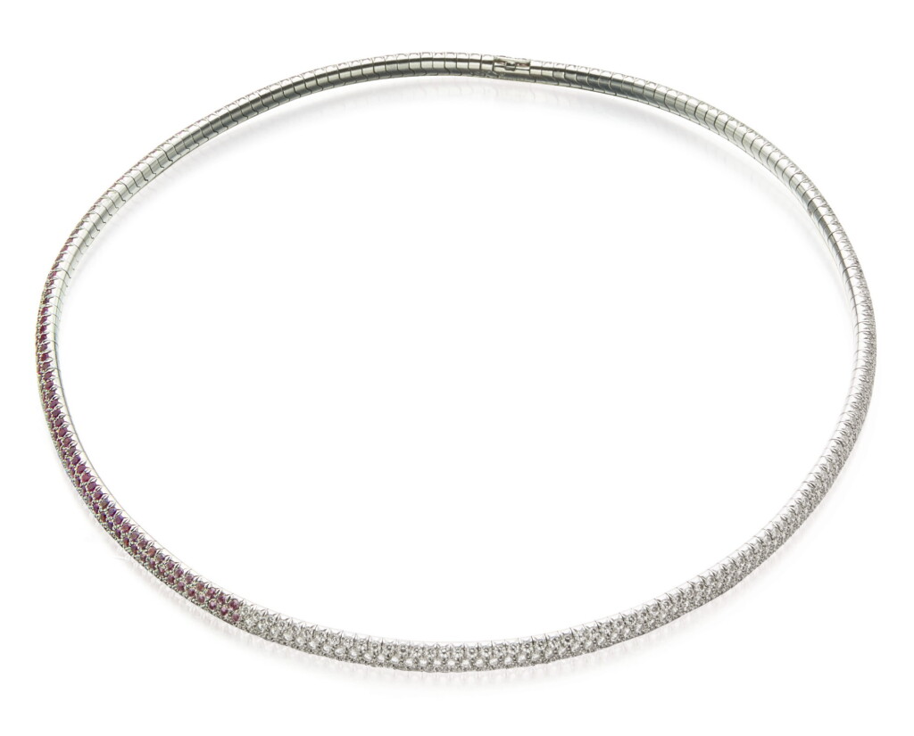 View full screen - View 1 of Lot 411. PINK SAPPHIRE AND DIAMOND NECKLACE, CHANEL, FRANCE.