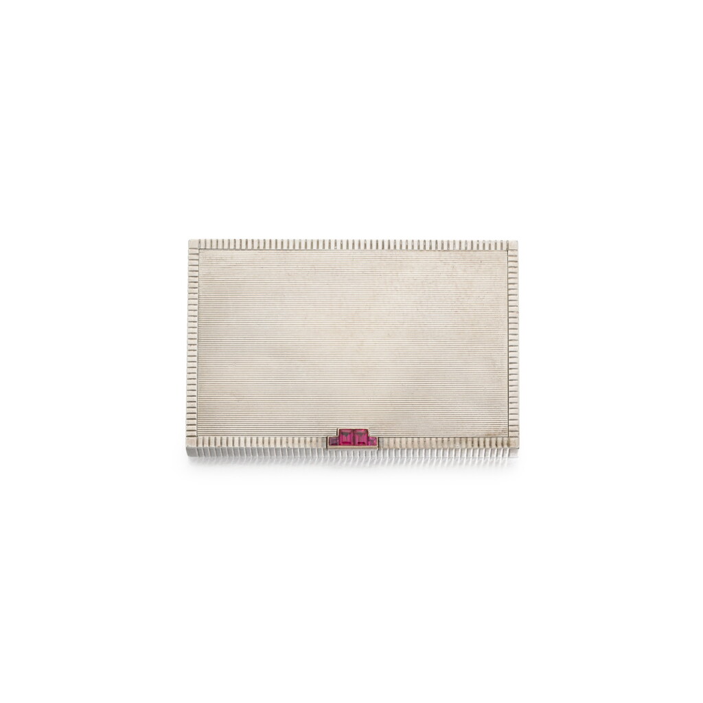 View full screen - View 1 of Lot 40. A jewelled Art Deco parcel-gilt silver cigarette case, Asprey & Co. Ltd, London, 1935.