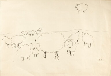 View full screen - View 1 of Lot 252. John Lennon | Drawing of sheep, ink on paper.