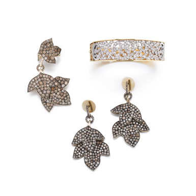 View full screen - View 1 of Lot 234. Demi-parure diamants bruns | Brown diamond demi-parure.