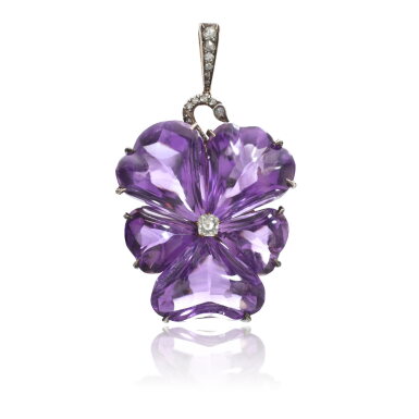 View full screen - View 1 of Lot 1017. Amethyst and diamond pendant, circa 1880 and a collection of amethyst jewels.
