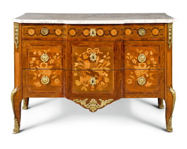View full screen - View 1 of Lot 41. A TRANSITIONAL KINGWOOD, ROSEWOOD AND MARQUETRY COMMODE.