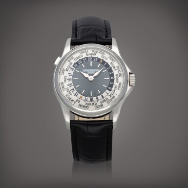 View full screen - View 1 of Lot 117. World Time, Reference 5110P-001 A platinum automatic world time wristwatch Circa 2005 | 百達翡麗 | World Time 型號 5110P-001 鉑金自動上鏈世界時間腕錶,製作年份約 2005.