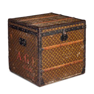 View full screen - View 1 of Lot 146. Vintage Monogram Canvas Hatbox Steamer Trunk Brass Hardware, 20th Century.