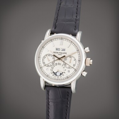 View full screen - View 1 of Lot 67. Reference 5204P-010 | A platinum perpetual calendar split seconds chronograph wristwatch with moon phases, Circa 2014.