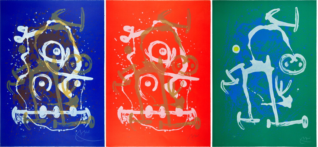 View full screen - View 1 of Lot 94. Chevauchée - Bleu Brun, Chevauchée - Rouge et Brun, and L'Illettré - Bleu et Blanc.