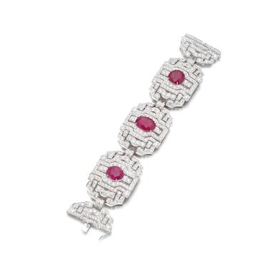 View full screen - View 1 of Lot 870. Ruby and diamond bracelet.